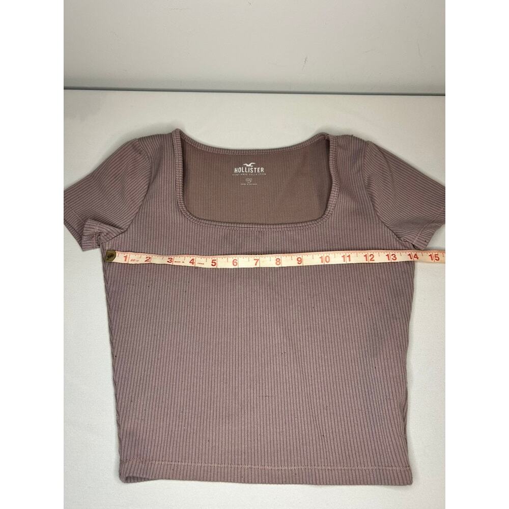 Hollister Ribbed Crop Top XS Pink Short Sleeve Fitted Baby Tee - Picture 3 of 5